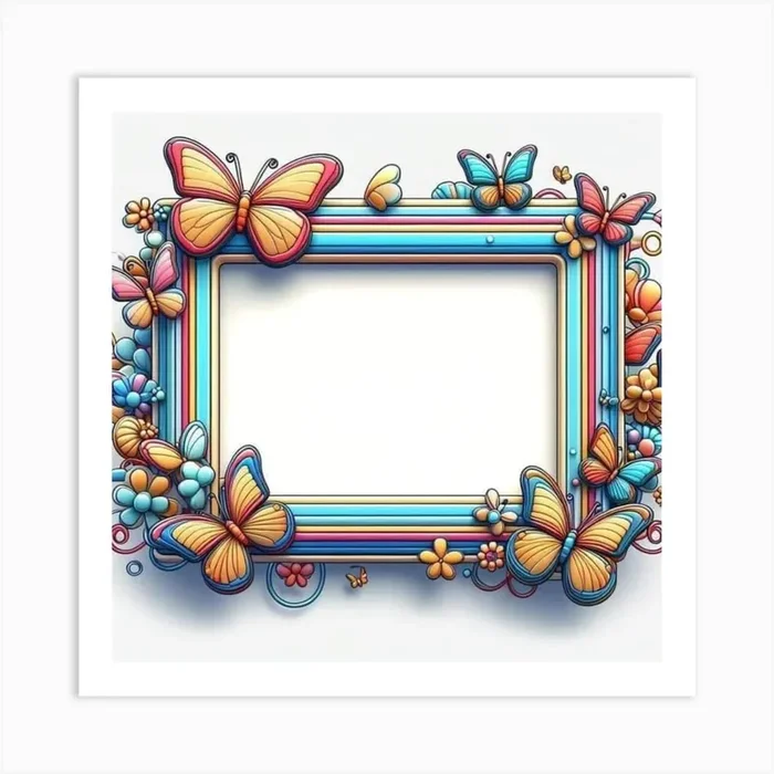 Colorful Frame With Butterflies Art PrintNA by NEGM ART