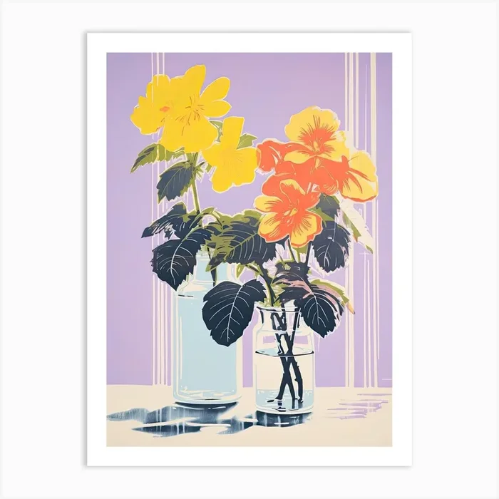 Colourful Bouquet Of Flowers In Risograph Style 7 Art Print by Vintage Ink