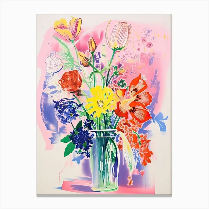 Colourful Flower Still Life Risograph Style 42 Canvas Print by Vintage Ink