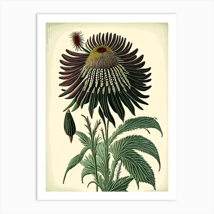 Coneflower Wildflower Vintage Botanical 2 Art PrintWS by Wildflower Studio