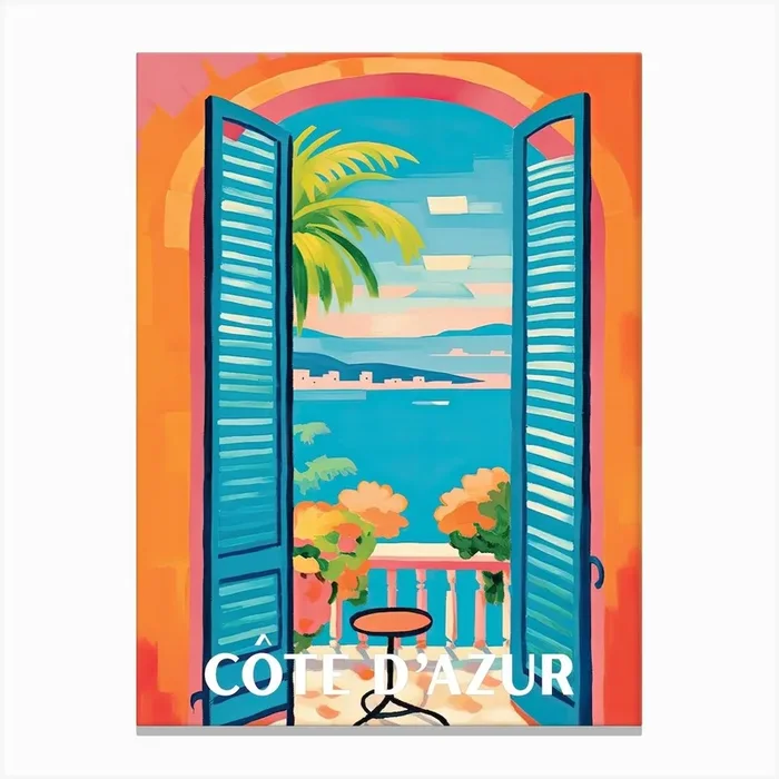 Cote D Azur Window Travel Poster 1 Canvas Print by Sunny Artscapes