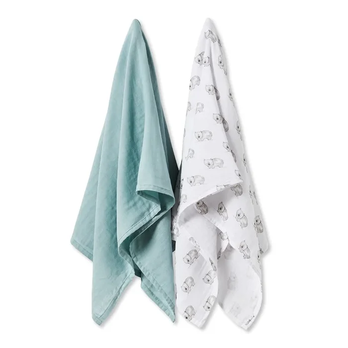Cotton Muslin Wombat Swaddle Wrap Pack of 2 Gift Box