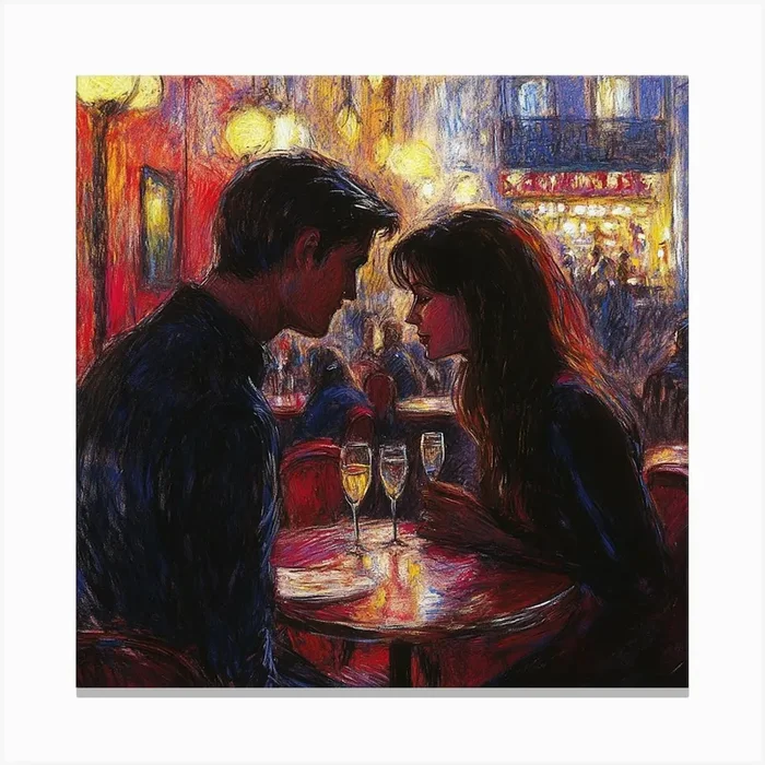 Couple In Paris Canvas Print by AI & Designs by Nina