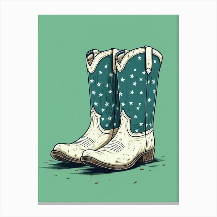 Cowgirl Boots Green 3 Canvas Print by Retro West