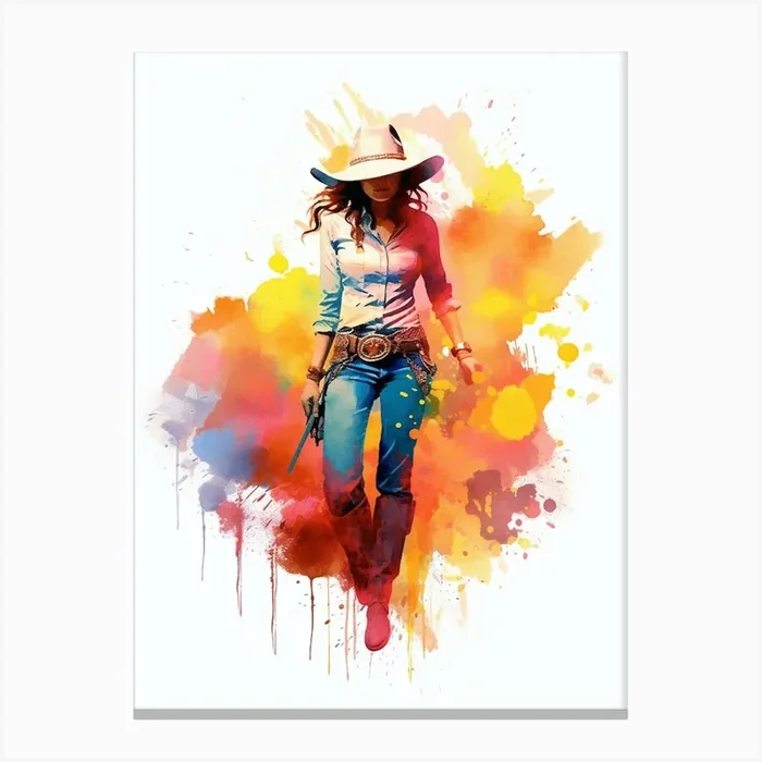 Cowgirl Illustration 2 Canvas Print by Retro West
