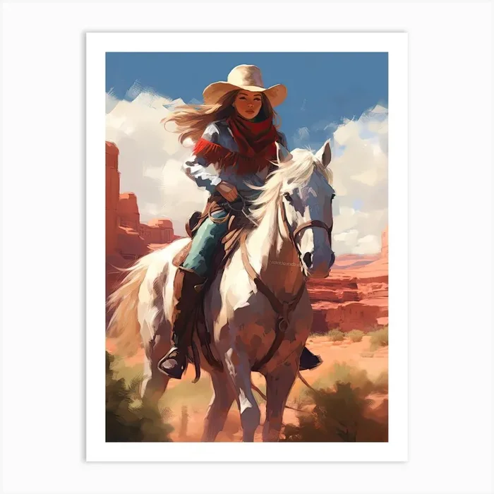 Cowgirl Impressionism Style 5 Art Print by Retro West