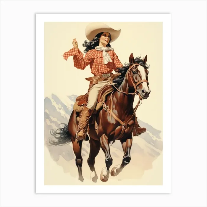 Cowgirl On Horse Vintage Poster 3 Art Print by Retro West