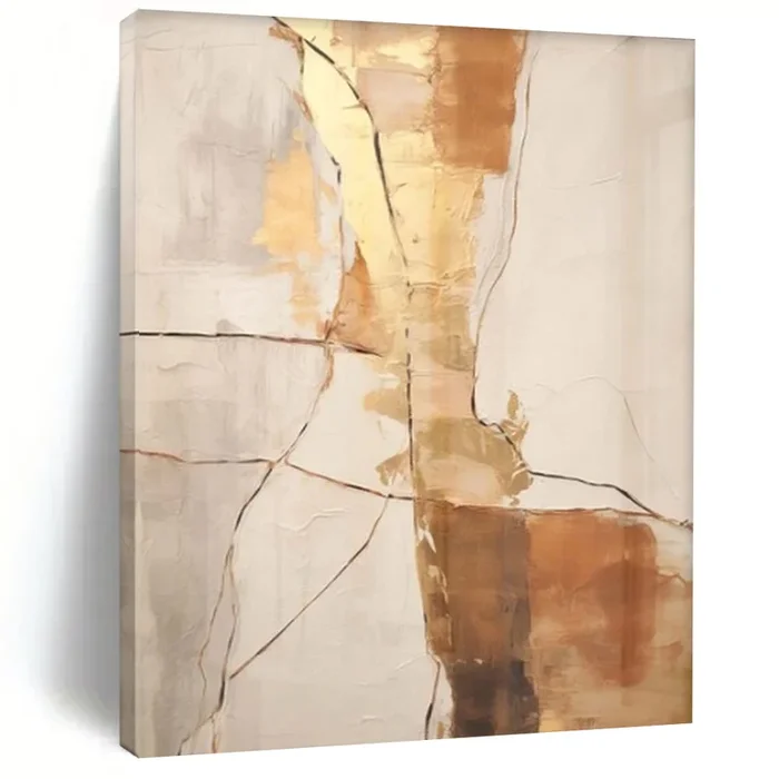 Cracked Gold Abstraction Acrylic Art, Great for Industrial – Chic Home & Gallery Wall LargeART1052