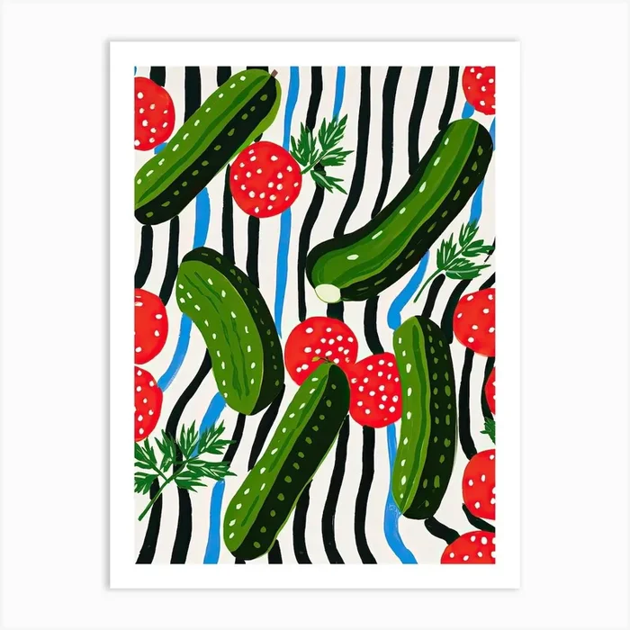 Cucumbers Summer Illustration 1 Art Print by Dreamy Seasons Art