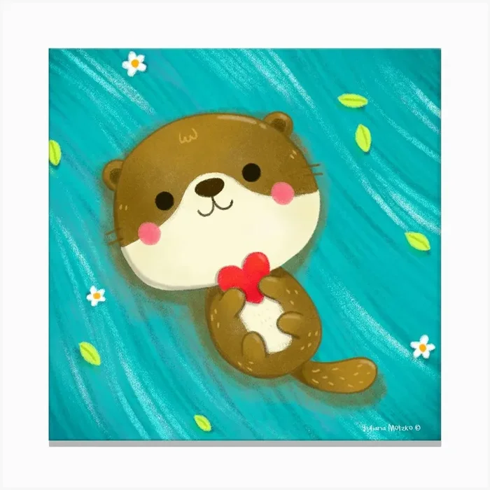 Cute Otter flowing on the river Canvas Print by Juliana Motzko
