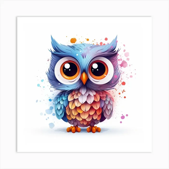 Cute Pastel Cartoon Owl Art Print by Lozzerly