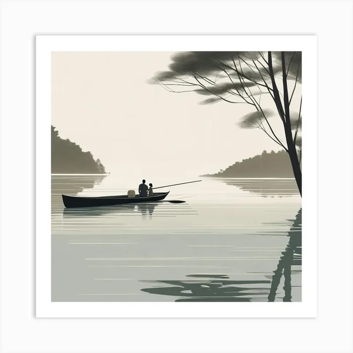 Dad and daughter Fishing In A Boat Art PrintW by Whatlifeis