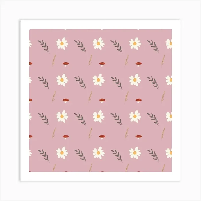 Daisy Pattern Mushrooms Art Print by MiniPopTart