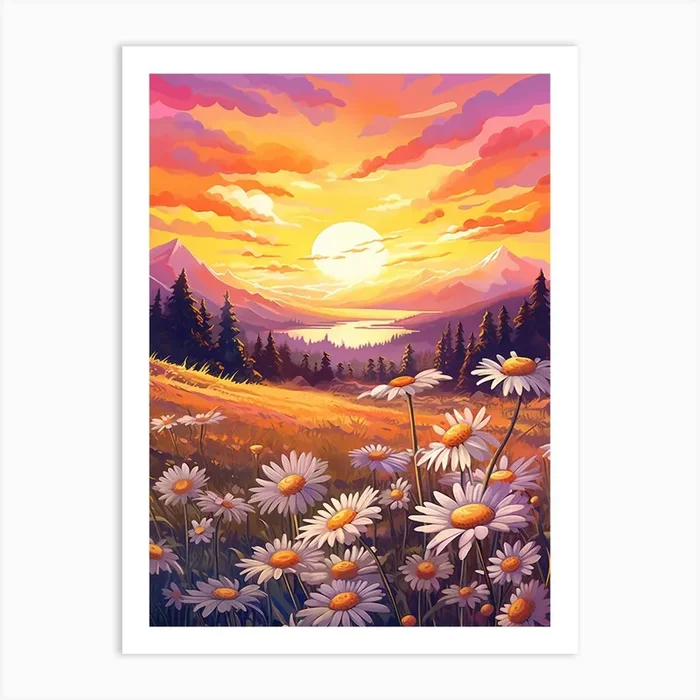 Daisy Wildflower With Sunset (1) Art PrintWS by Wildflower Studio
