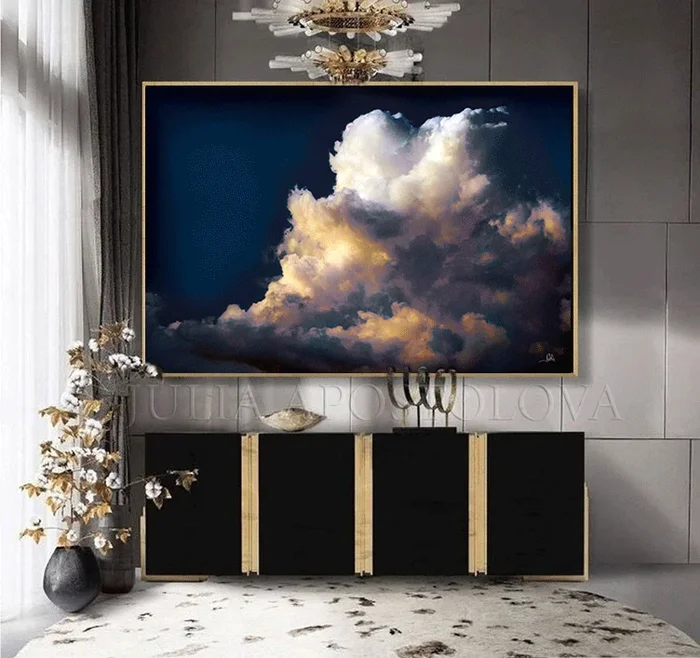 Dark Cloud Wall Art Painting Canvas Print Large Modern Trend Decor, Sun Light Through Storm Clouds