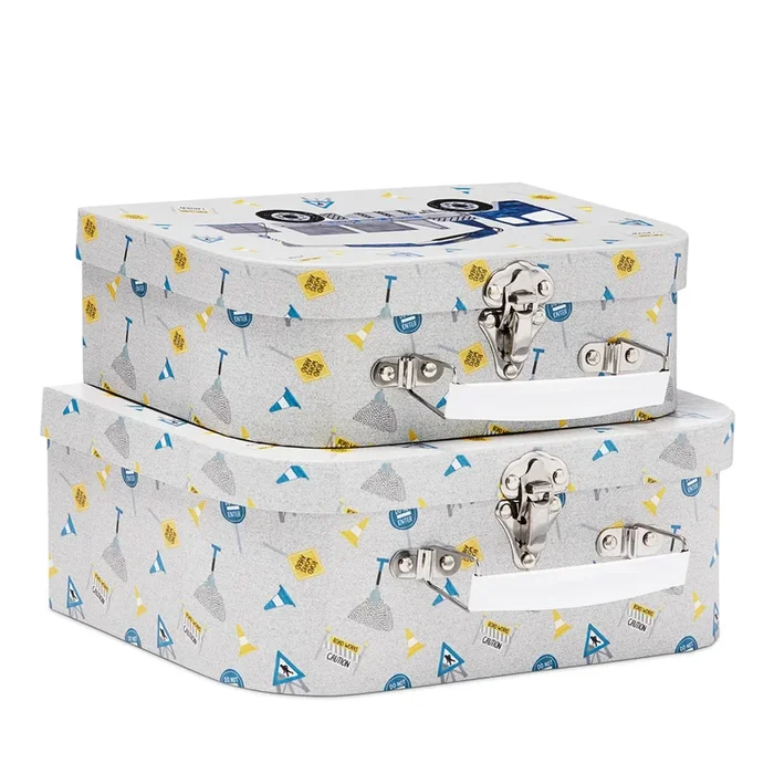 Decorative Grey Construction Zone Suitcases Set of 2