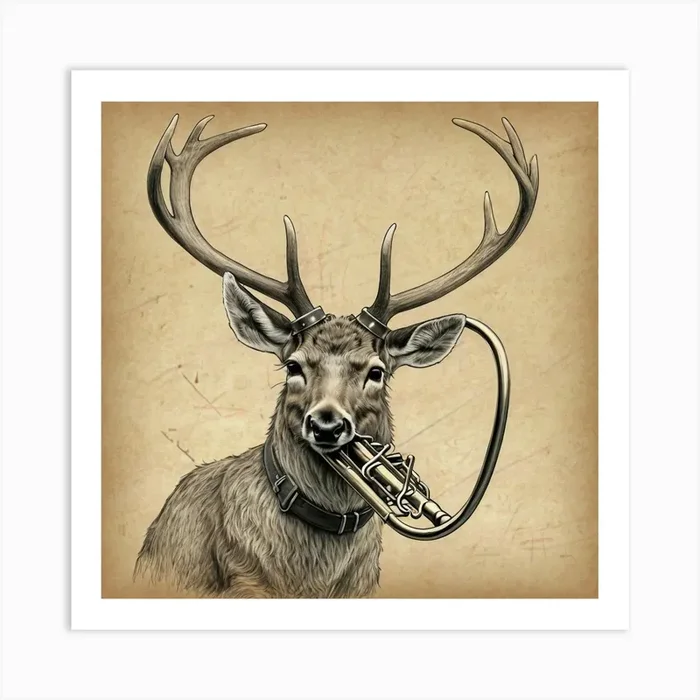 Deer With Trumpet Art Print by PlayPlusFollow