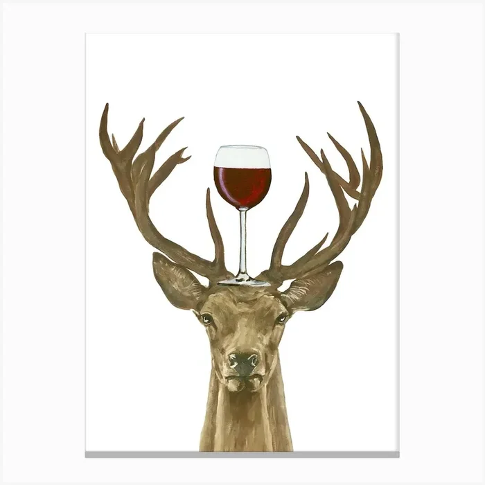 Deer With Wineglass Canvas Print by Coco Deparis