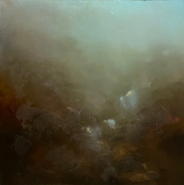 Degree of sincerity 45X45 cm – gold particles original oil painting landscape gift modern urban art office art decor home decor gift idea (2020) Oil painting by Elena Troyanskaya