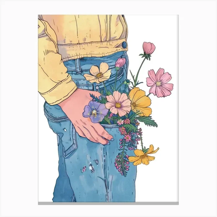 Denim Blossoms Canvas Print by Dreamy Seasons Art
