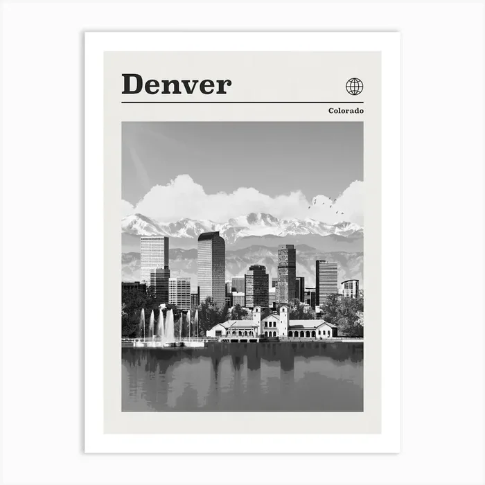 Denver Skyline Colorado Black And White Art Print by Vintaprints