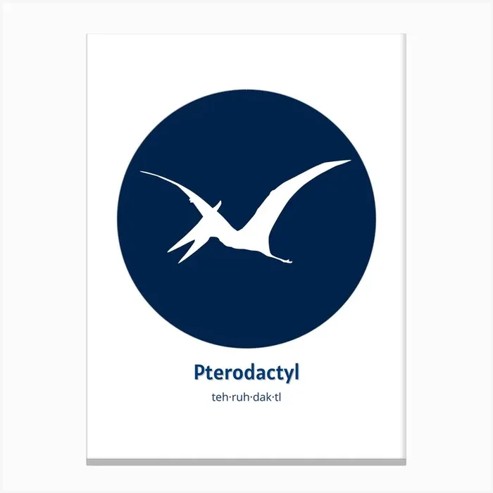 Dinosaur Pterodactyl Blue Nursery Canvas Print by Little Big Rainbow