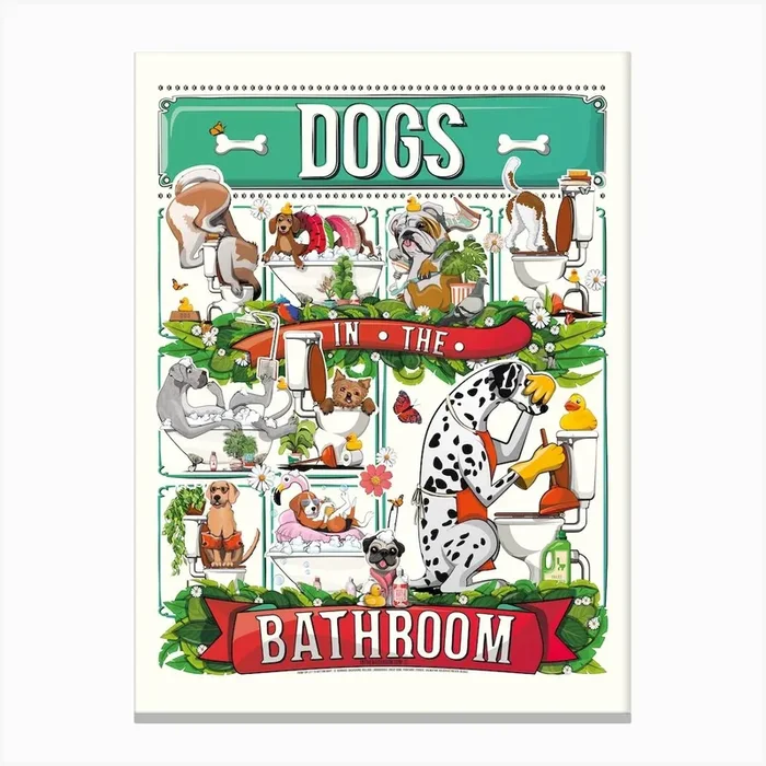 Dogs In The Bathroom Canvas Print by Wyatt 9