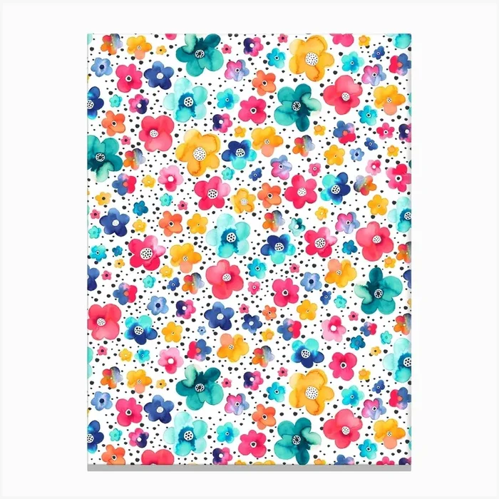 Dots Naive Flowers Multi Canvas Print by Ninola Design