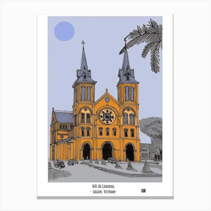 Đức Bà Cathedral Saigon Vietnam Digital Art Canvas Print by Wall Art Sketch by Bas Bastiaansen
