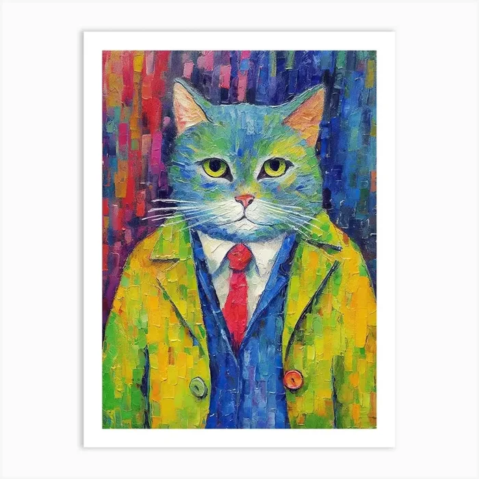 Elegant Whiskers; Cat Inspired Oil Strokes Art Print by Art-Syndicate