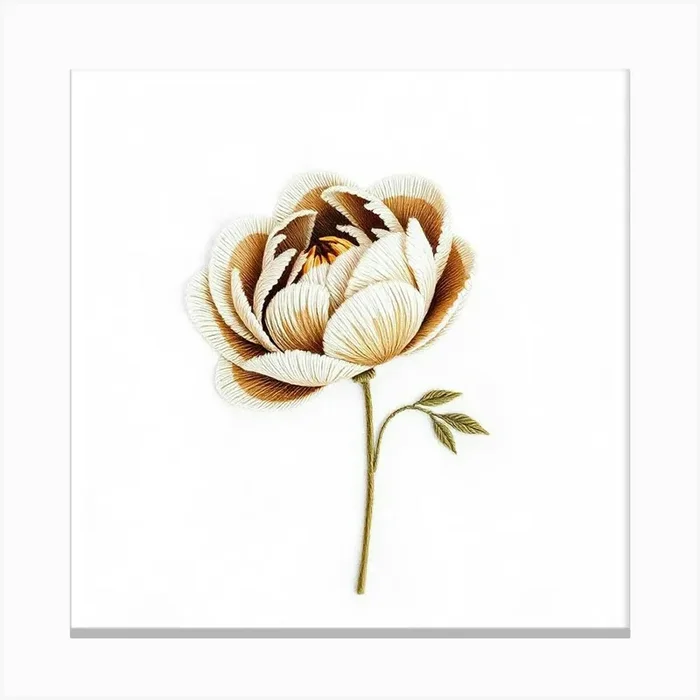 Embroidered Peony Blossom Canvas Print by Hagar Ali