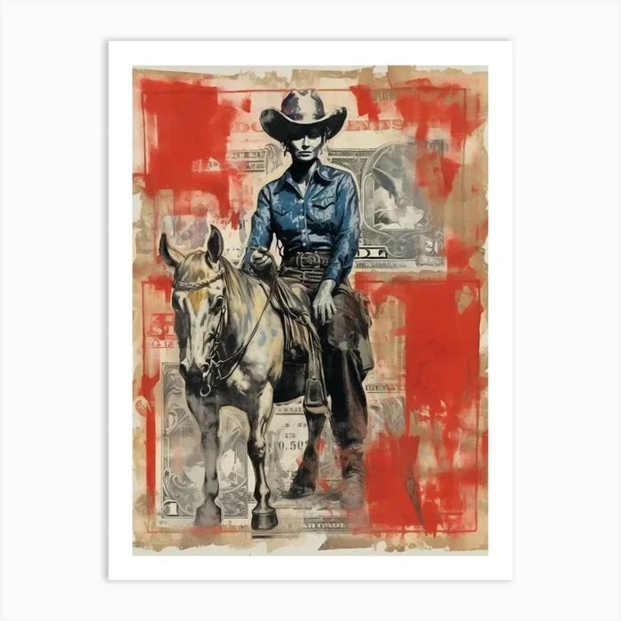 Expressionism Cowgirl Red And Blue 8 Art Print by Retro West