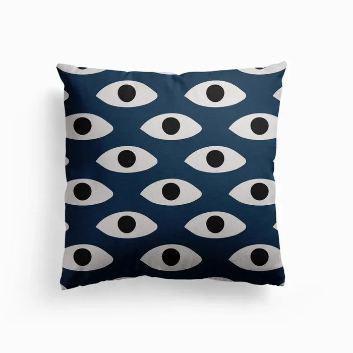 Eye Charm Blue Canvas Cushion by Susana Costa