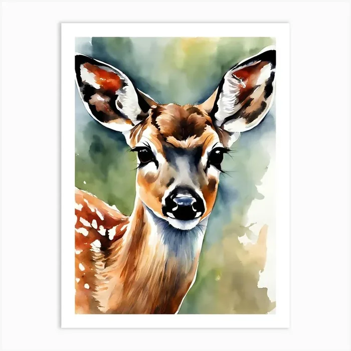 Fawn Watercolor Painting Art Print by OHKIMIKO