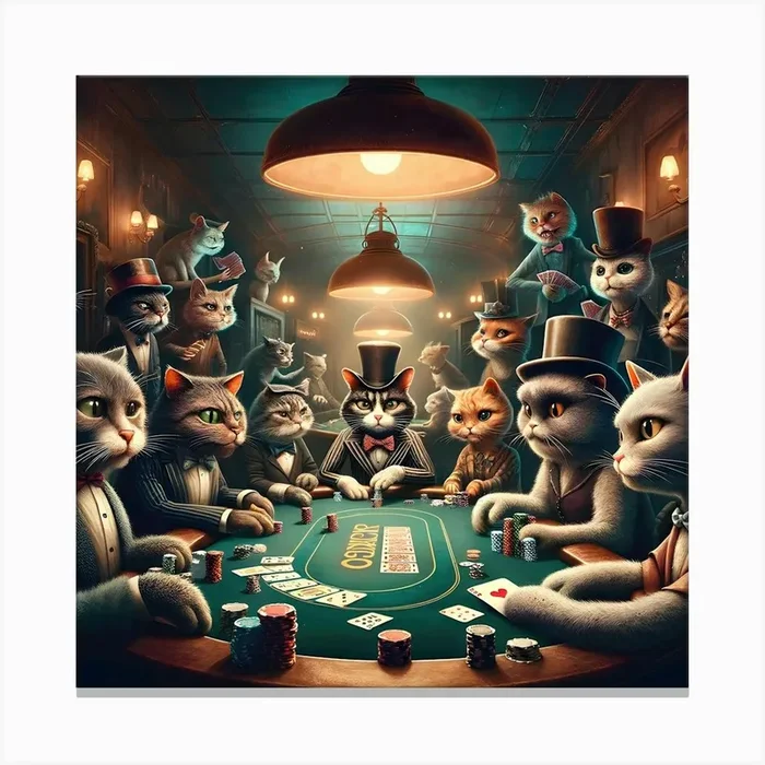 Feline Folly at the Poker Table Canvas Print by David Miller
