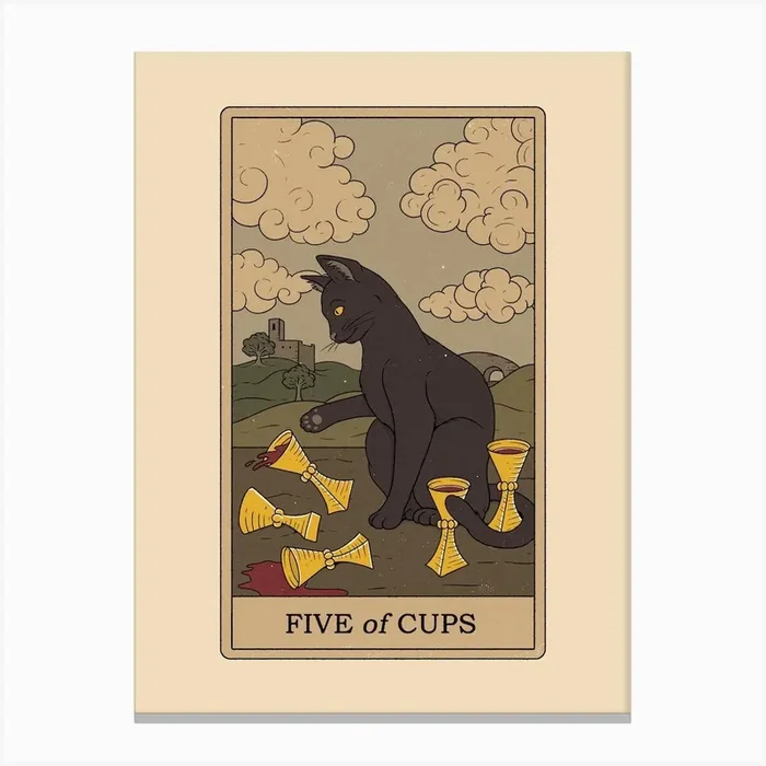 Five Of Cups Cats Tarot Canvas Print by Thiago Corrêa