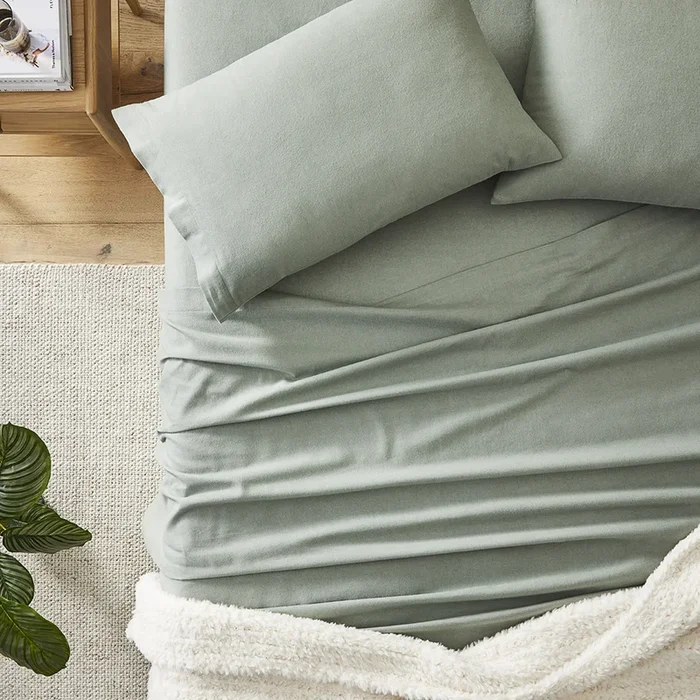 Flannelette Plain Dyed Green Sheet Set