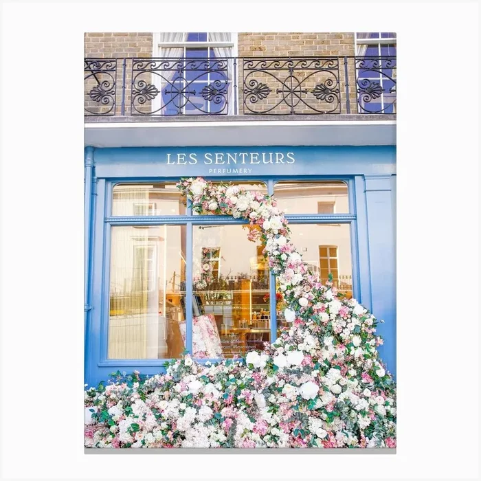 Floral Blue House London Canvas Print by Victoria’s Stories