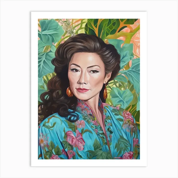 Floral Handpainted Portrait Of Michelle Yeoh 1 Art Print by Bloomed Icons