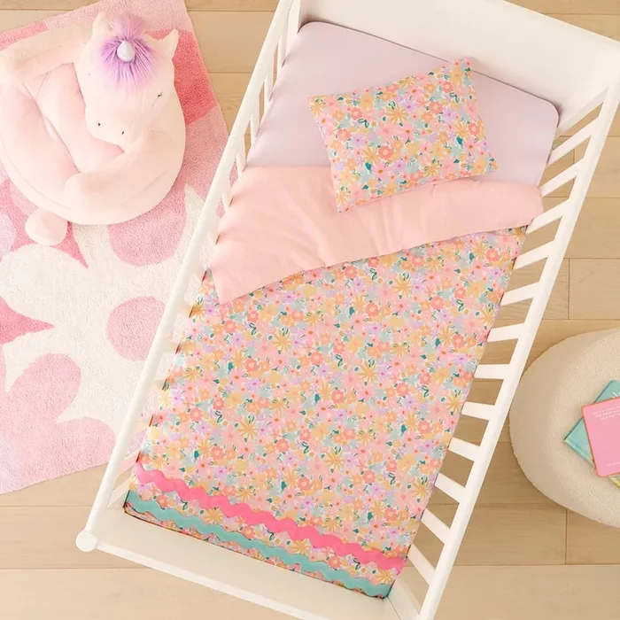 Floral Multi Ric Rac Cot Quilt Cover Set