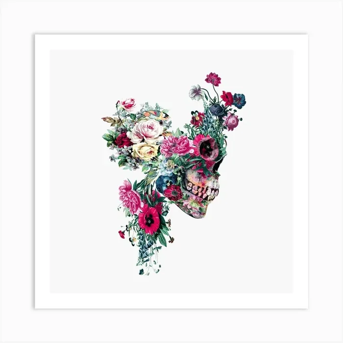 Floral Skull Square Art Print by Riza Peker