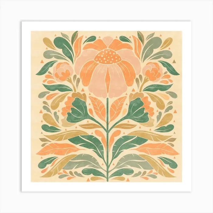 Floral textured Illustration- light background Art Print by Papillonpatterns