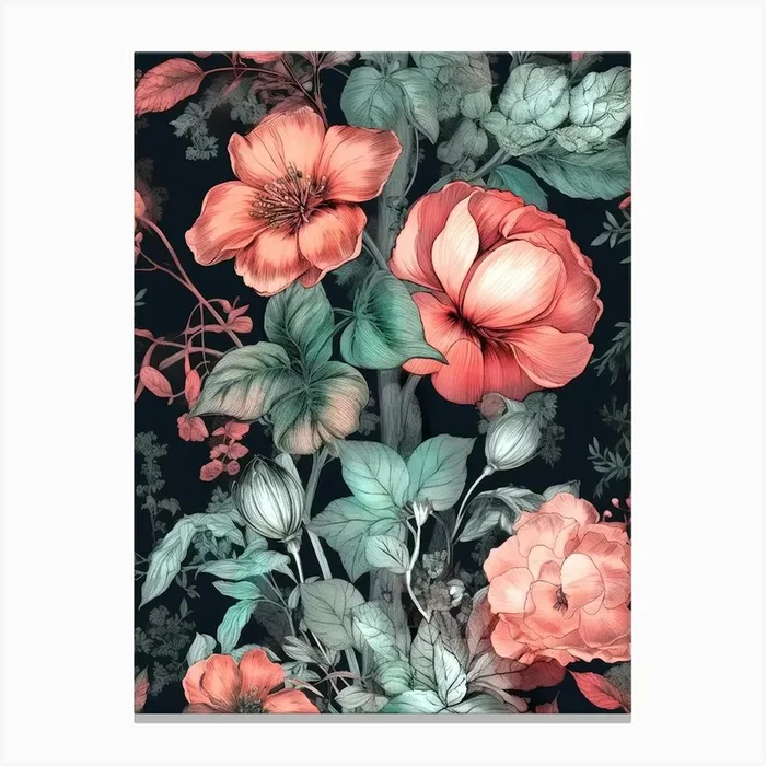 Floral Wallpaper nature meadow flowers 2 Canvas Print by JBJart Justyna Jaszke