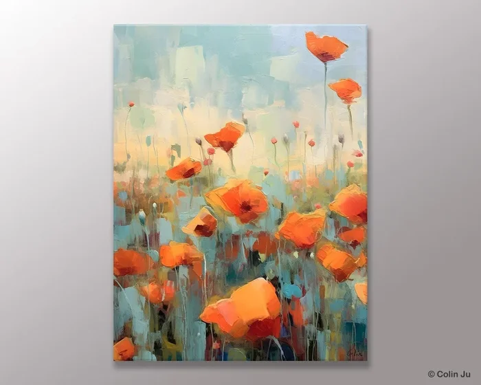 Flower Canvas Paintings, Flower Field Painting, Large Original Landscape Painting for Bedroom, Acrylic Paintings on Canvas, Hand Painted Art