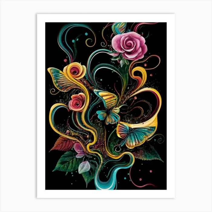 Flowers And Butterflies Art Print by Art shop