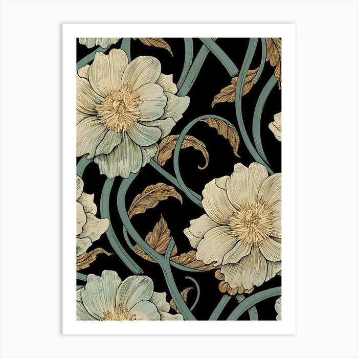 Flowers On A Black Background 23 Art Print by Art shop
