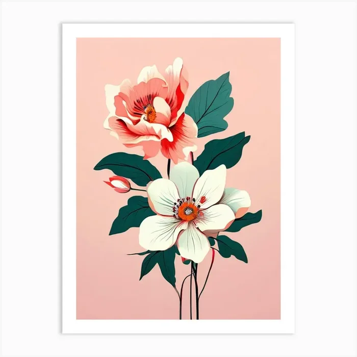 Flowers On A Pink Background 8 Art Print by Art shop