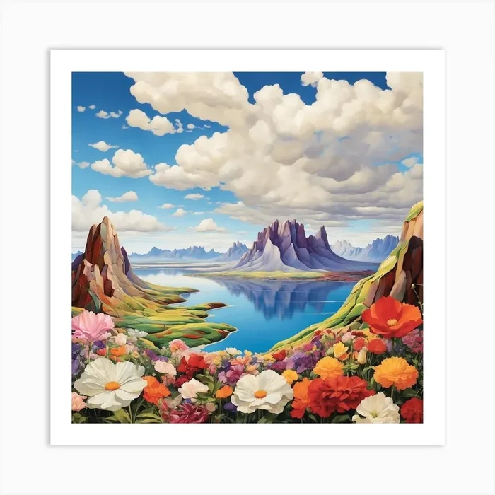 Flowers On The Lake Art PrintMB by Mehrez BOUGUERRA