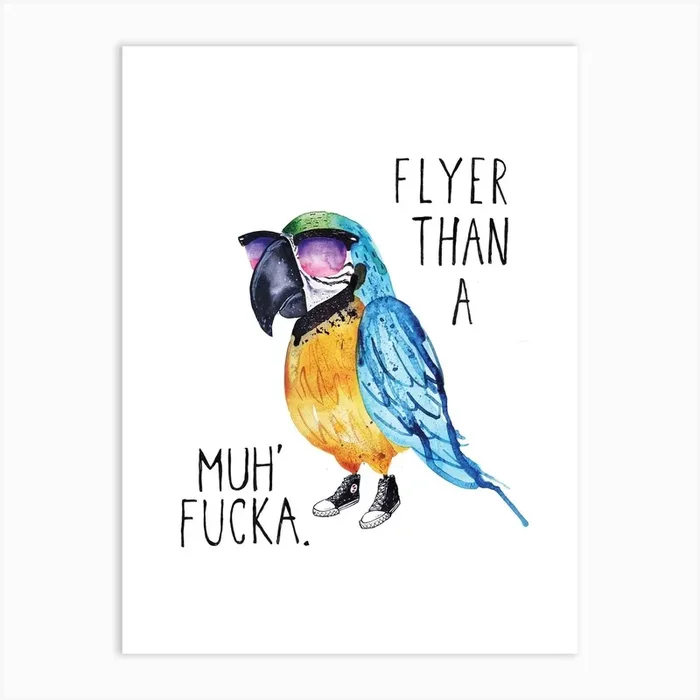 Fly Parrot Art Print by Jolly Awesome