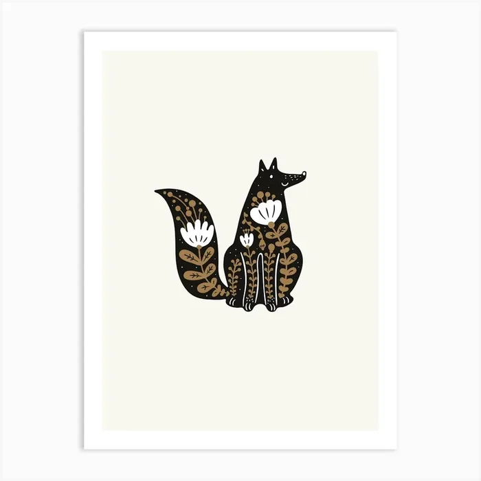 Fox Illustration Folk Scandi Art Print by Lewska Design